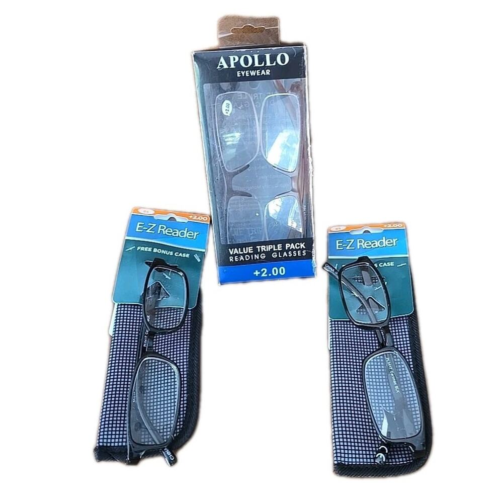 Lot‎ of 4 NEW Apollo & E-Z Reader Clear Oval Reading Glasses Eyeglasses +2.00